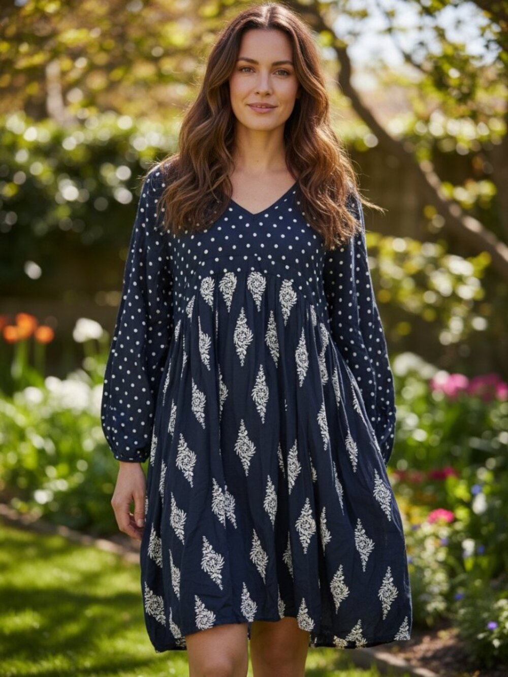 NWT Talisman Dress Womens XL Blue White Embroidered Polka Dot Boho Peasant
